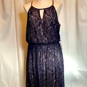 NWT Luxology navy lace cocktail dress keyhole sleeveless sz L